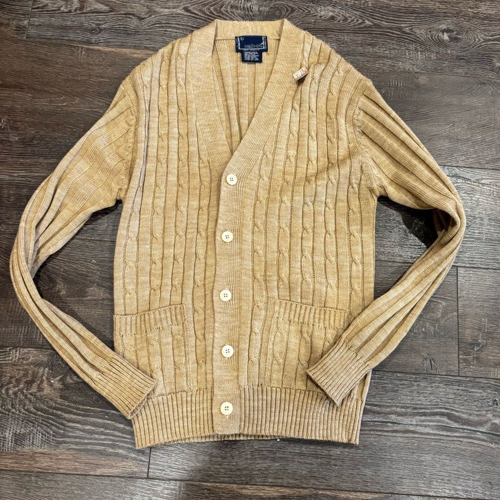 Vintage Tan Cable Knit Cardigan Sweater